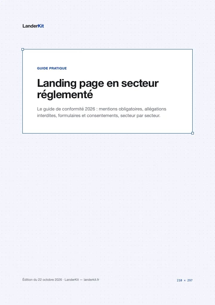 Couverture du guide Landing page réglementée