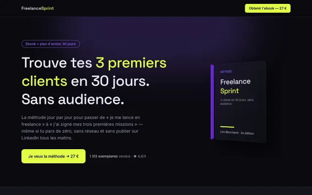 Capture de la démo live du template Ebook & Infoproduit (marque fictive « Freelance Sprint »)