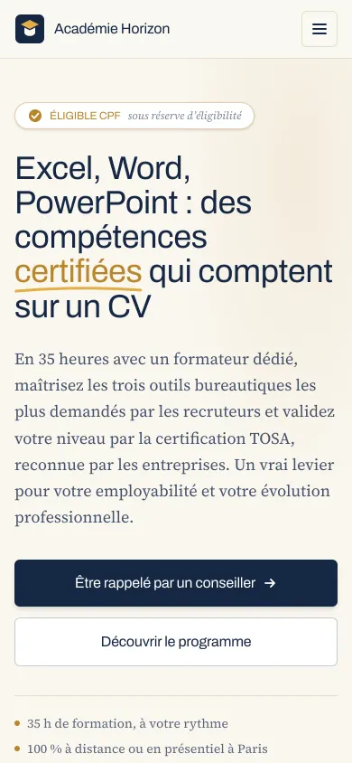Mobile — haut de page — Académie Horizon