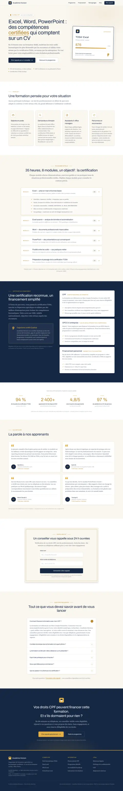 Voir la page complète (capture de toute la hauteur) — Académie Horizon