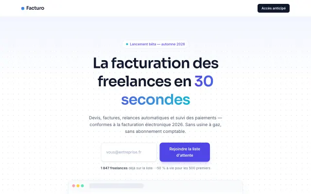 Capture de la démo du template SaaS Waitlist