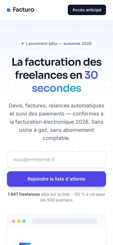 Mobile — haut de page — Facturo